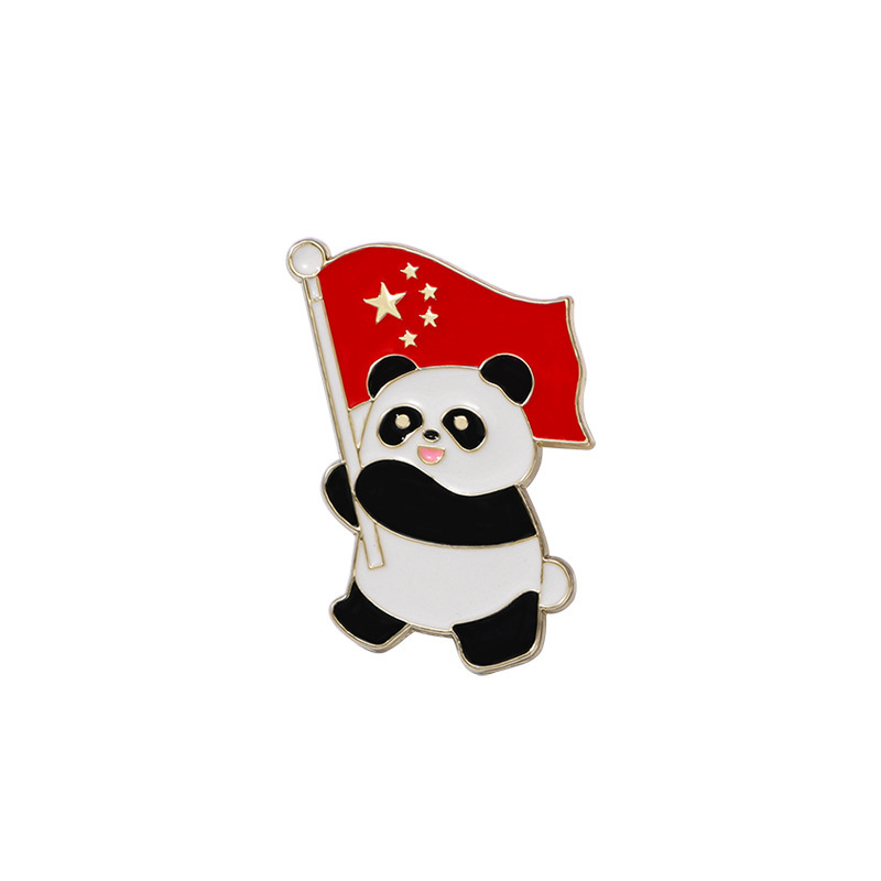 国庆节熊猫纪念品徽章卡通动物五星红旗我爱中国金属胸针国庆礼物|undefined