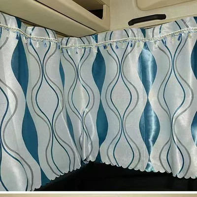 Car curtains — Truck Curtains for J6, Pj6 - sky-blue-water-ripples-with-tassels-whole-car-curtains-three-large-pieces