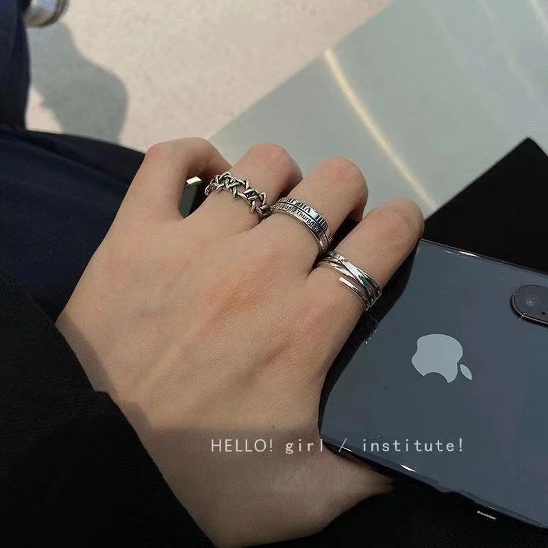 Three-piece Korean style retro Roman digital ring female personality ins style simple open adjustable ring male