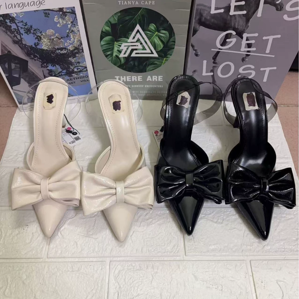ZA2025 новые летние женские туфли с бантом, заостренный носок, высокие каблуки-шпильки, модные мюли для женщин