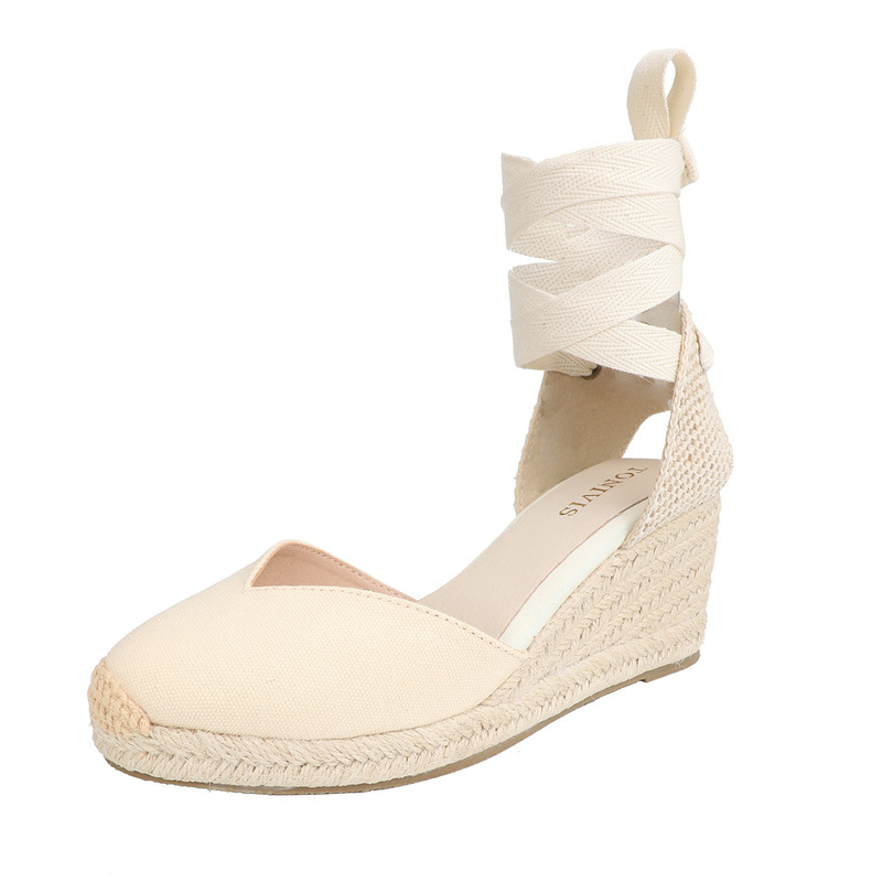 Summer New V-shaped Wedge Sandals Strap Thick Heel Linen Fisherman Shoes Thick Sole Hand-woven High Heels 7cm Summer New V-shaped Wedge Sandals Strap Thick Heel Linen Fisherman Shoes Thick Sole Hand-woven High Heels 7cm