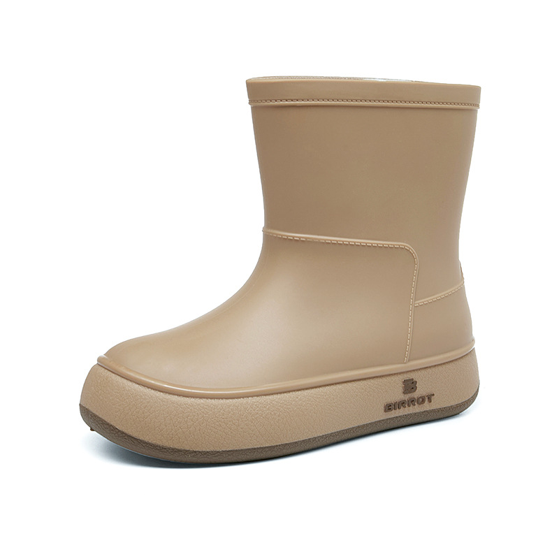 Nuevos zapatos de lluvia de terciopelo para mujeres de color sólido de moda coreana impermeable, antideslizante, fondo suave, estudiantes de manga corta, botas de lluvia cálidas