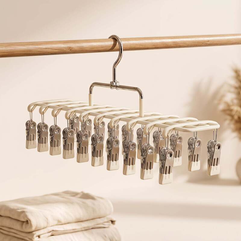 Stainless Steel Multi-Clip Sock Drying Rack with 20 Clips, Windproof Balcony Hanger for Drying Underwear, Household Clothes Hanger for Babies Stainless Steel Multi-Clip Sock Drying Rack with 20 Clips, Windproof Balcony Hanger for Drying Underwear, Household Clothes Hanger for Babies