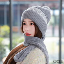 冬季女士围巾一体风雪帽保暖针织毛线加绒围脖韩版百搭防寒护耳帽