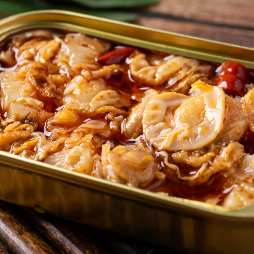 San Fish Holy Gate Scallops in Canned Headset for Wholesale, Ready-to-Eat with Dalian Spicy Seafood Scallops in Canned Headset