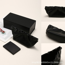 21新款皮质GM翻盖墨镜盒软包防刮眼镜收纳盒便携三件套配镜布可印