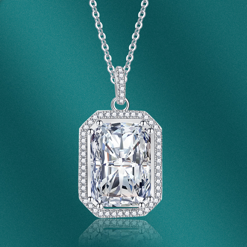 Square Pendant Diamond Colored Gems Female Copper Clavicle Chain Pink Jewelry display picture 3