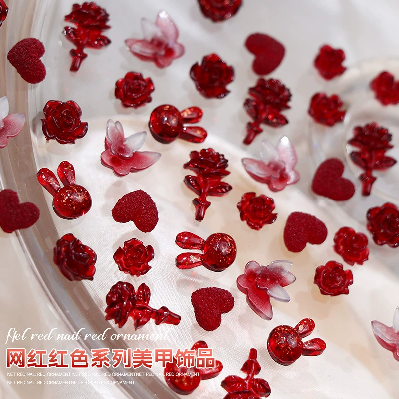 Ретро Темный Стиль Маникюр Камелия темно-красная роза Сердце бабочка Маникюр DIY ювелирные изделия Маникюр Аксессуары с бриллиантами