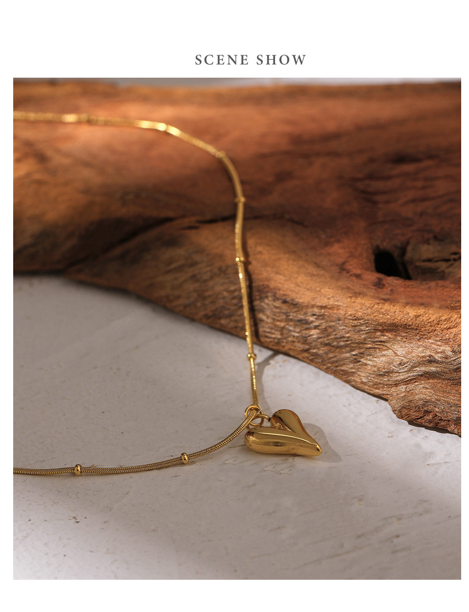 Real Gold Plated Plating Material Pendant Necklace Classification 1 Piece Quantity PVD Coated Real Gold Plated Heart Shape Titanium Steel Fashion Waterproof Non Tarnish Pendant Necklace