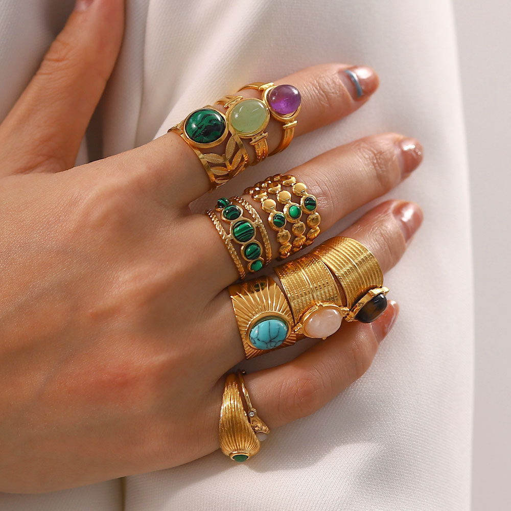 Fashion Geometric Stainless Steel Irregular Artificial Gemstones Gold Plated Rings display picture 2