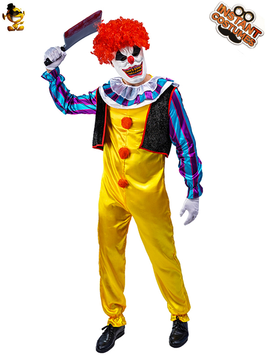 Halloween adulto hombre horror matando payaso traje de una pieza gran payaso demonio masculino juego de rol disfraz