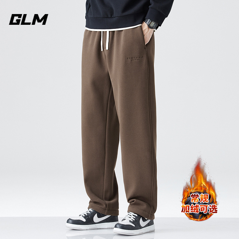森马集团GLM加绒加厚卫裤男士秋冬新款美式宽松直筒运动休闲裤子