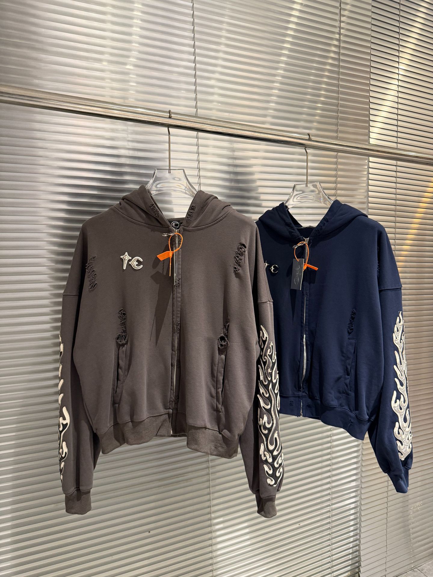 GMABCD Unisex Distressed Embroidered Zip-Up Hoodie – Relaxed Streetwear Jacket - detail 15
