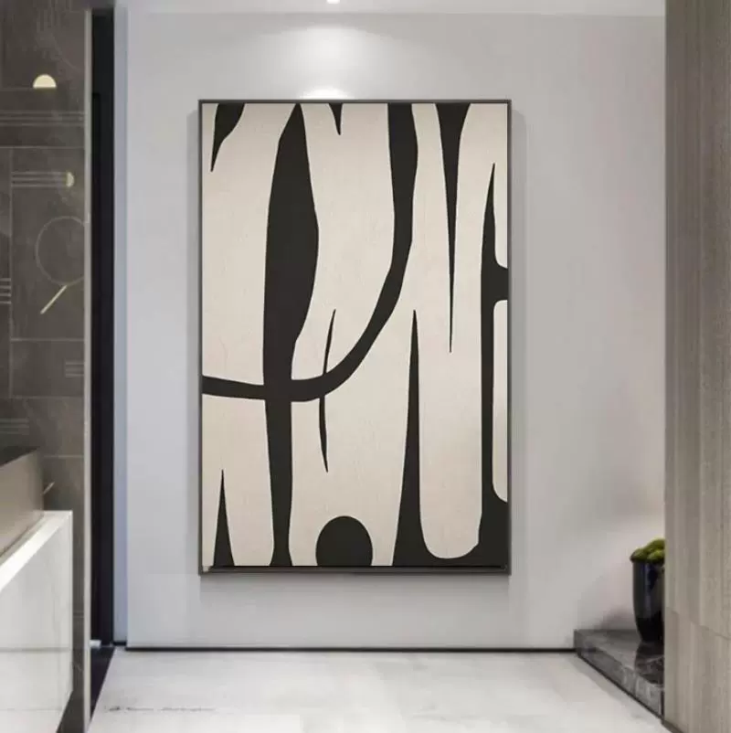 北欧黑白客厅装饰画高级感沙发背景墙大幅挂画落地画简约抽象壁画