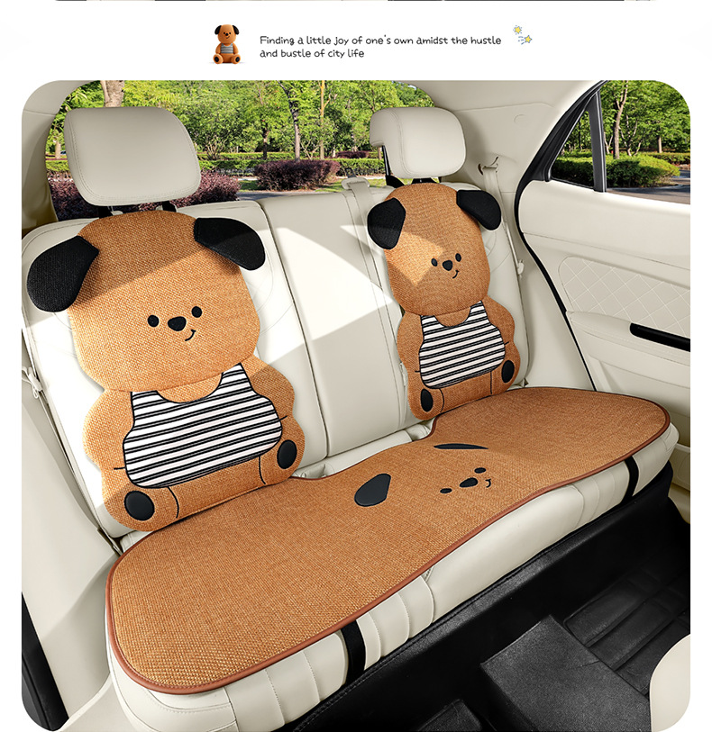 Car Seat Cushion, Universal for All Seasons, Linen Cartoon Couple Seat Cushion Cover, Half-Pack Rear Seat, High-End Cute Ladies Seat Cover