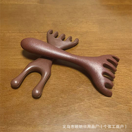 檀木頭部マッサージ櫛頭治療ツール頭皮マッサージ五爪が頭を撫でて穴を掻いて鹿角経絡櫛をつかむ|undefined