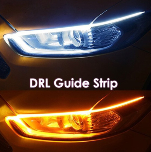 Car LED Daytime Running Light Light Bar 30 45 60cm Scanning Dual Color White Yellow Turn Signal Flow Light Decorative Light