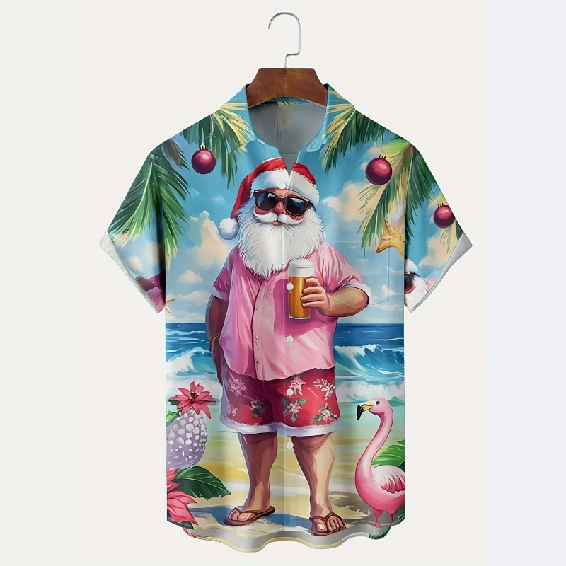 2026 Temu popular men's shirt Hawaiian style Santa Claus beach 3D printed short-sleeve vacation casual shirt 2026 Temu popular men's shirt Hawaiian style Santa Claus beach 3D printed short-sleeve vacation casual shirt