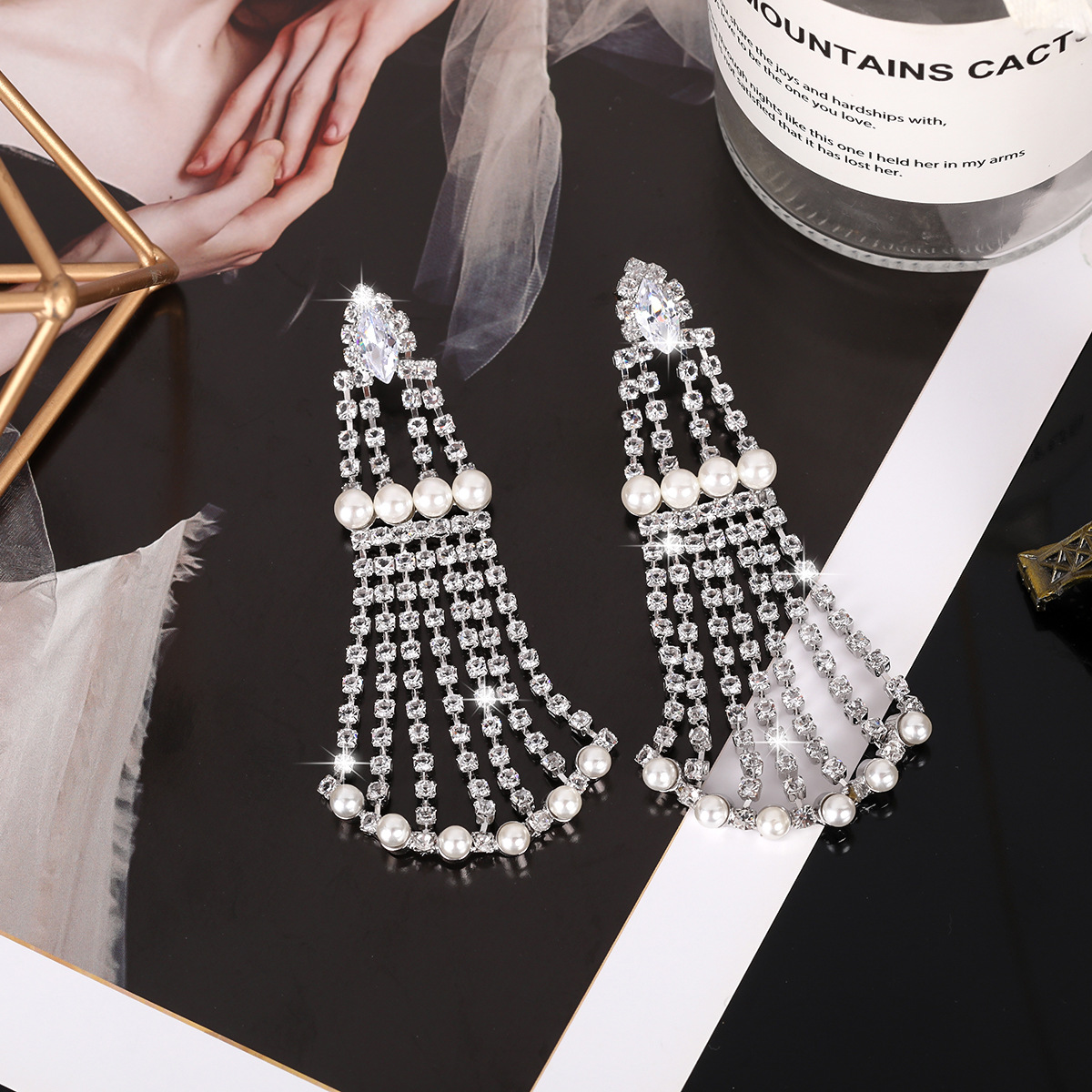 S925银针耳环女气质高级感2021年新款潮大气轻奢爆款镶钻流苏耳饰详情图2