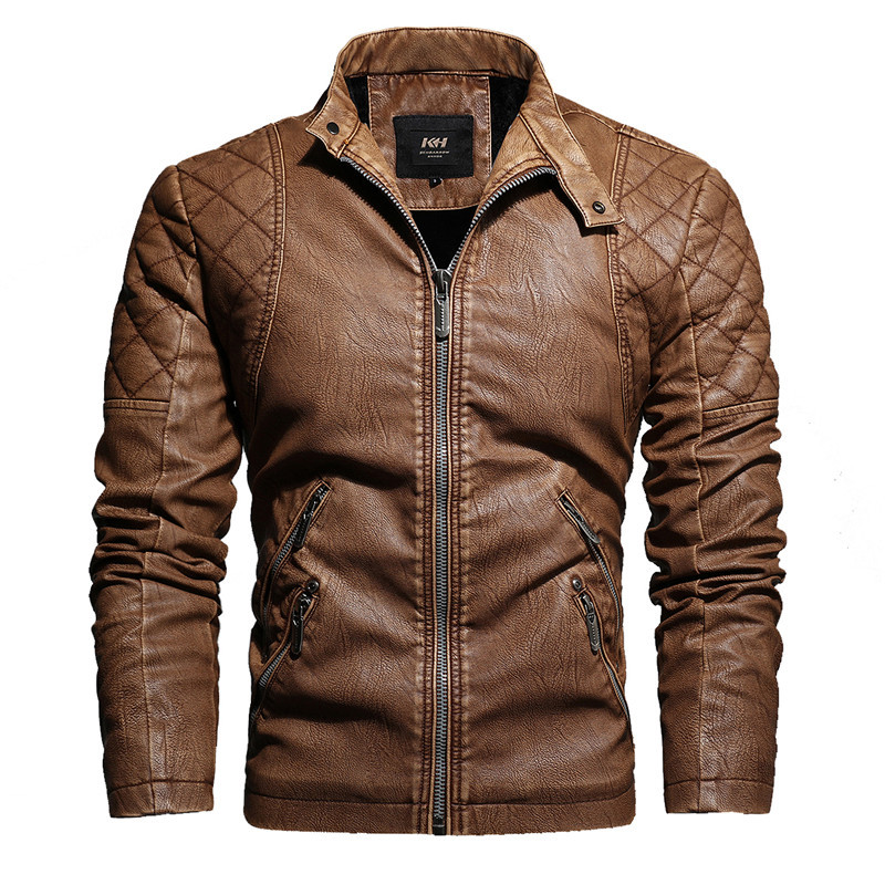 Herren Lederjacke Motorrad Design Slim Fit Winterjacke Gefüttert_voghion.com