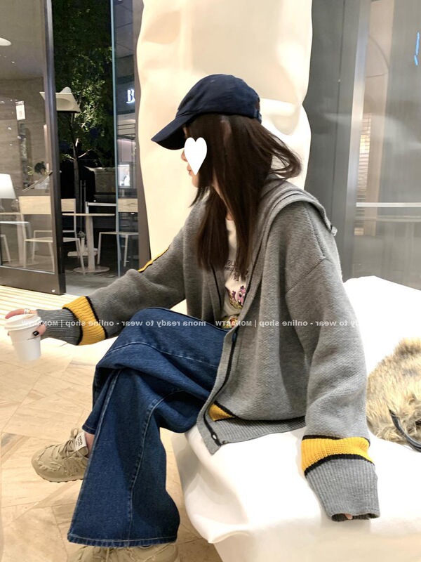 MONA ◆ 10/13 New 15 sheep wool this year popular navy collar cardigan sweater coat women