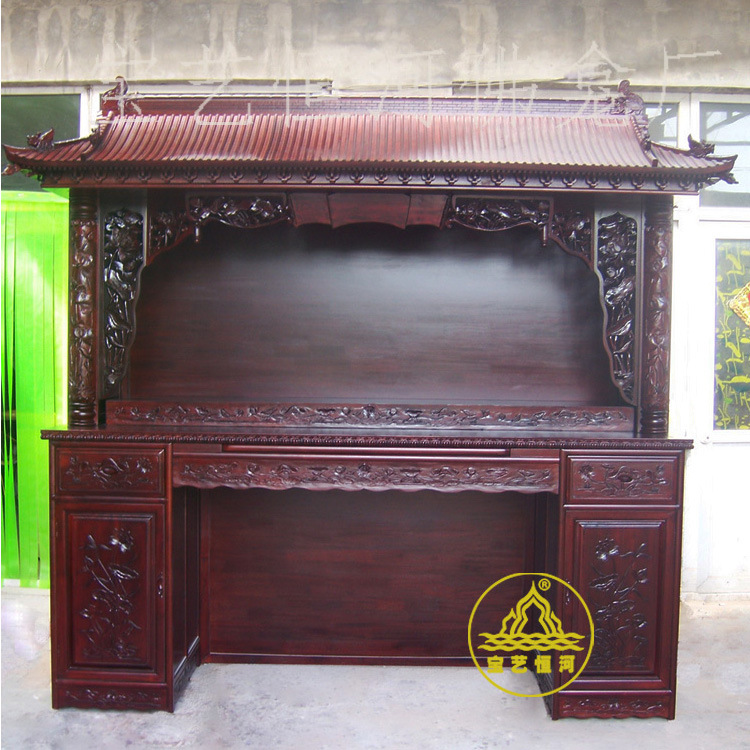 Household Roof Shrine, Eaves Buddhist Shrine, Camphor Wood Buddhist Hall, Baoyi Ganges Mortise and Tenon Craft Offering Table
