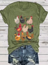M 67471 Chicken Print Summer Round Neck T-Shirt�u�D��ӡ��T