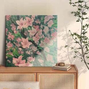 Retro Flower Square Pure Hand-Painted Oil Painting Flower Strange Style Green Decorative Painting Living Room Entrance Texture Hanging Painting