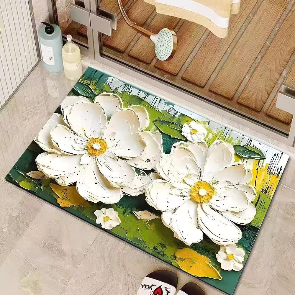 Pintura al óleo de estilo de baño piso de algas almohadilla de barro de algas almohadilla de absorción de agua de la puerta del baño almohadilla antideslizante fácil de cuidar