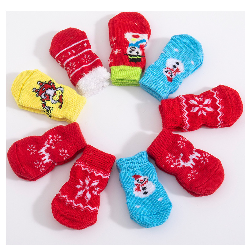 Cross-Border Pet Socks for Autumn and Winter, Christmas Reindeer Snowflake Anti-Cold and Warm Socks for Cats and Dogs, Universal Winter Socks for Christmas