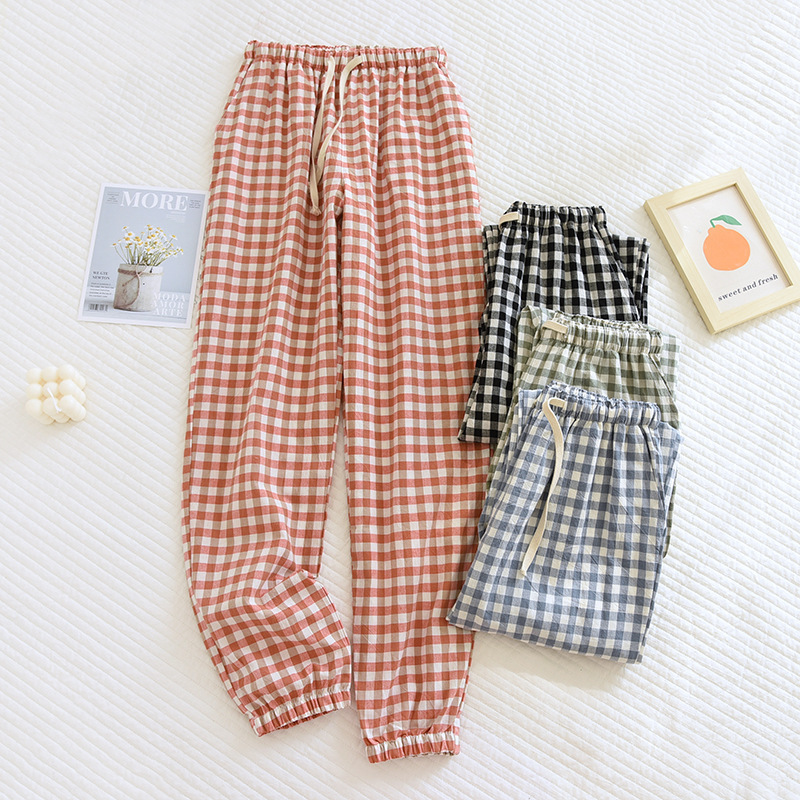 plus size Couple's Pajama Pants Women's Nose-up Home Pants Spring and Autumn Simple Plaid Washed Cotton Men's Pants Summer Thin plus size Couple's Pajama Pants Women's Nose-up Home Pants Spring and Autumn Simple Plaid Washed Cotton Men's Pants Summer Thin