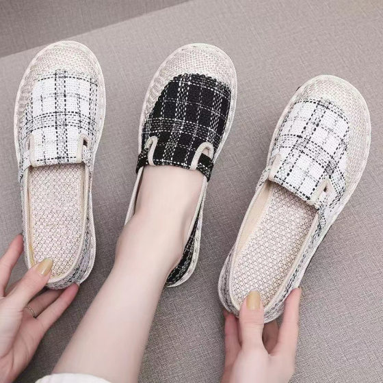 Fisherman shoes 2023 spring slip-on soft bottom mother shoes breathable old Beijing cloth shoes Linen straw casual women's shoes