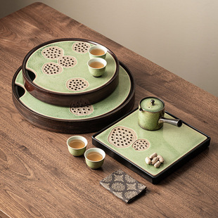 Kiln-Turned Retro Tea Tray Household Round Tray Chinese Kung Fu Tea Set Water Storage Ceramic Dry Bubble Tray Small Tea Table