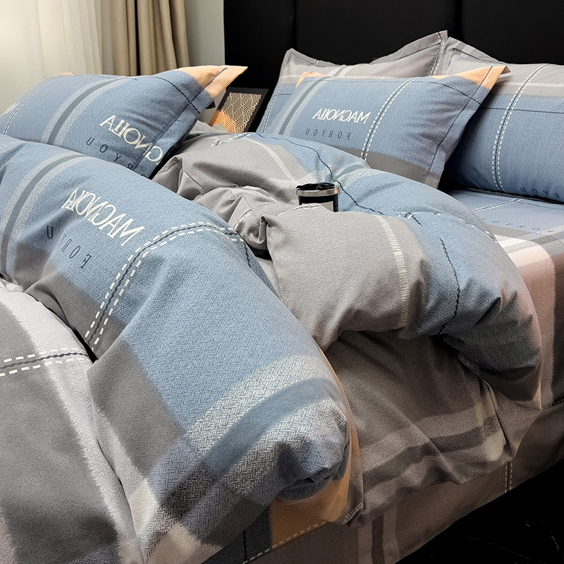 Sábanas de algodón para la piel, ropa de cama de cuatro estaciones, cubierta de edredón grueso de alta calidad, 100 algodón pulido, cuatro piezas