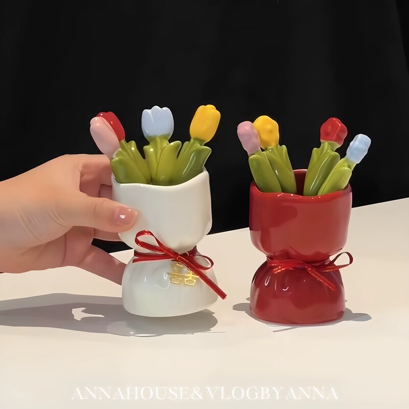 Creative, Cute, High-Looking, Festive Fruit Fork, Household Stainless Steel Dessert Fork, Dining Table Desktop Storage Set