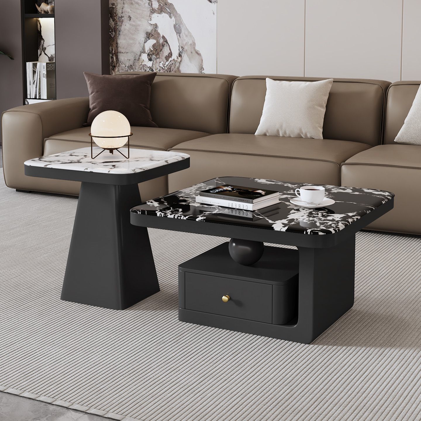 Light Luxury Modern Minimalist Coffee Table Italian Style Small Apartment New High-End Home Living Room Rectangular Square Combination