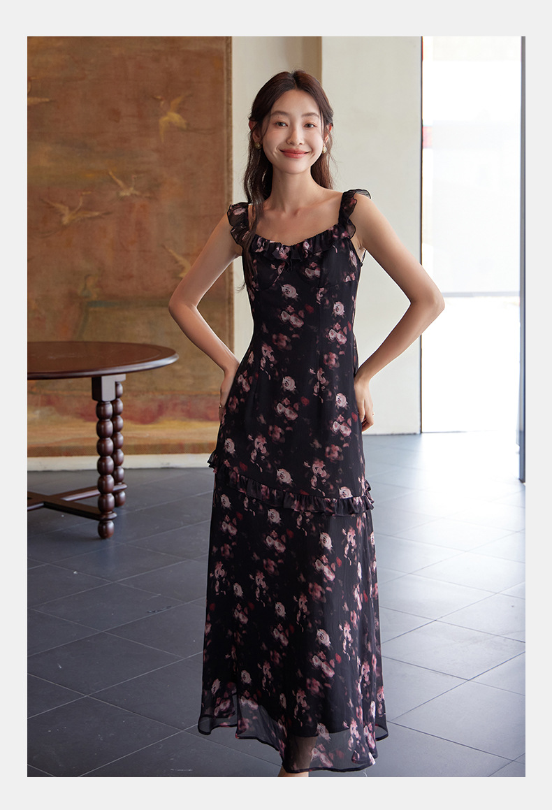 起范 广州十三行碎花连衣裙女夏季女装高级感木耳边吊带裙82571 pic 7