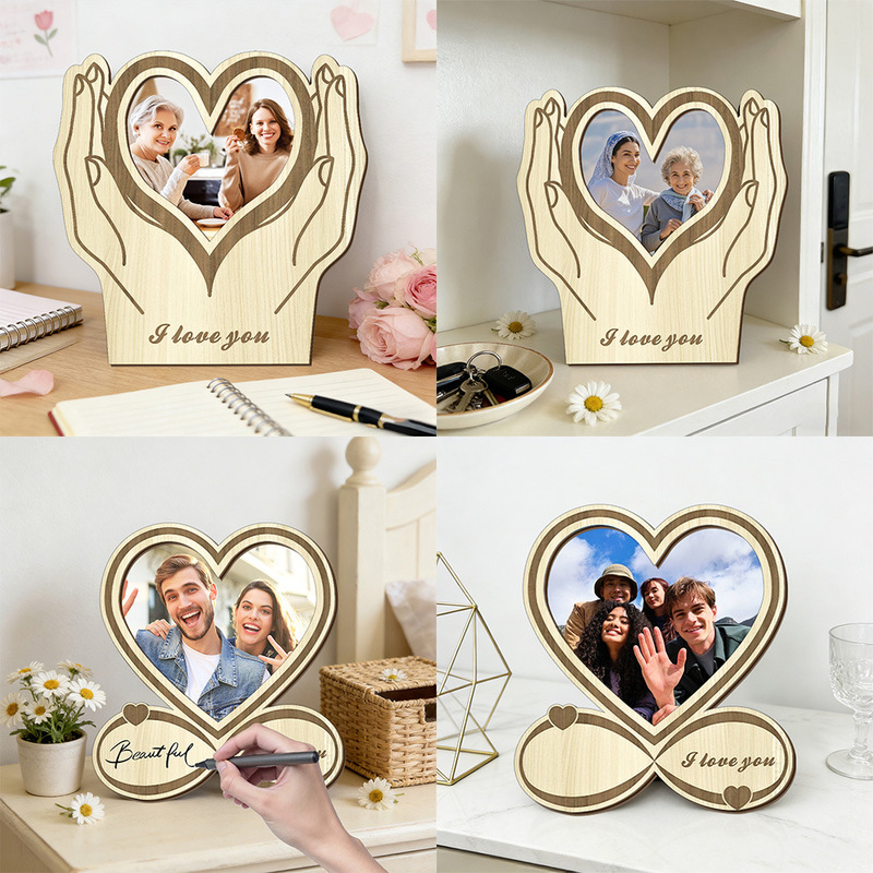 Cross-Border Etsy Wooden Crafts: Love in the Palm of Your Hand, Simple Heart-Shaped 2D Wooden Photo Frame Stand Ornament Cross-Border Etsy Wooden Crafts: Love in the Palm of Your Hand, Simple Heart-Shaped 2D Wooden Photo Frame Stand Ornament