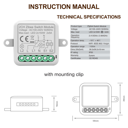 Tuya smart switch zigbee switch module remote control switch invisible zero fire switch dimming timer switch
