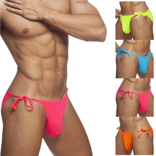  Men's Swimming Trunks Solid Color Adult Tethered Sexy Beach Trunks Low Waist Bikini Swim Trunks for Men AliExpress
