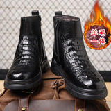 Зимние высокие удерживающие тепло утепленные короткие сапоги для отдыха, из натуральной кожи