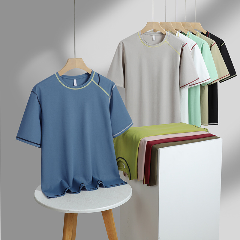 Contrast Color Quick-Drying Sports Casual T-Shirt Elastic Top for Men, Sweat-Absorbent Loose Short-Sleeved Top for Women, Breathable Quick-Drying Running Sports Top