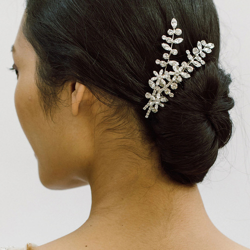 Cross-border new lightweight luxury leaf crystal hair comb wedding accessories fashionable temperament bride hair decoration