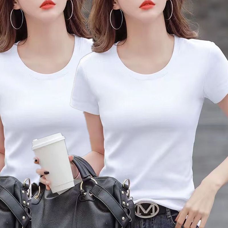 Single/Double Pack 95% Cotton Short-Sleeve T-Shirt for Women, Summer Slim-Fit Base Shirt, Solid Color, Korean Style, Niche Versatile Top Single/Double Pack 95% Cotton Short-Sleeve T-Shirt for Women, Summer Slim-Fit Base Shirt, Solid Color, Korean Style, Niche Versatile Top