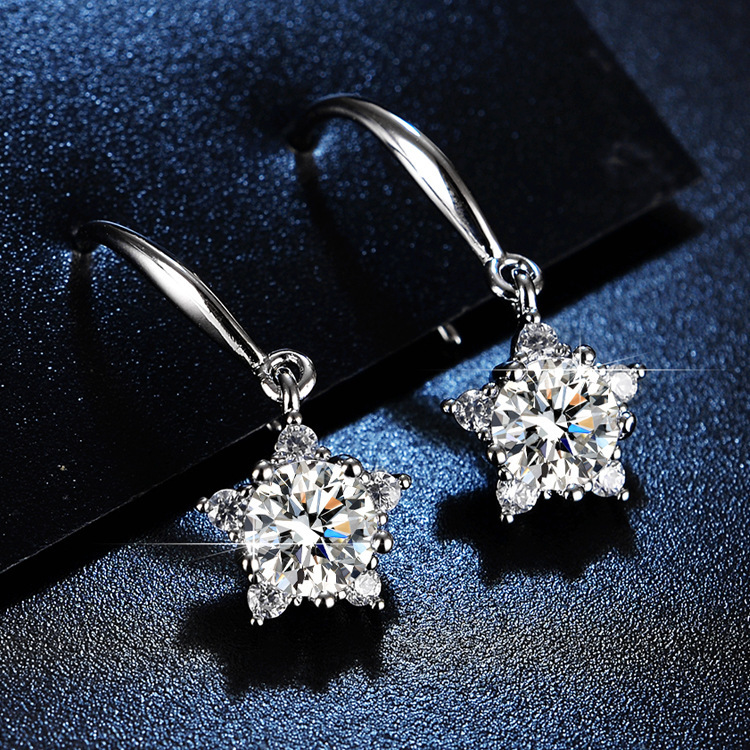 Tiktok live new simulation diamond star earrings female Korean style 1 karat snowflake earrings cross-border accessories