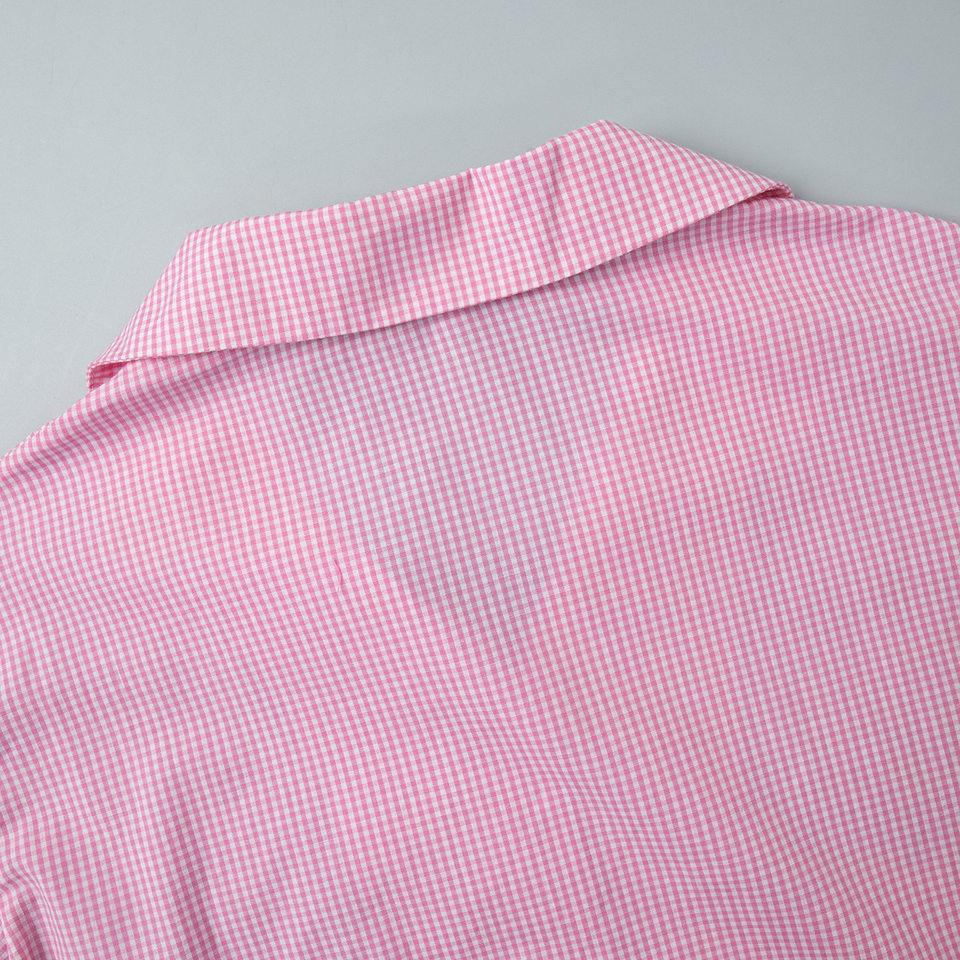 Bộ đôi áo sơ mi tay dài bèo nhún và quần dài kẻ caro cotton — hồng chi tiết 7