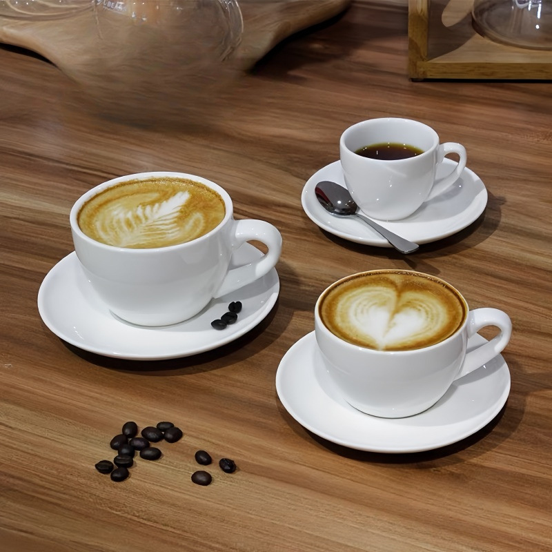 Commercial Pure White Cappuccino Ceramic Zeita Cup Espresso Latte Art Thickened Set with Saucer Iron Coffee Cup Italian Style