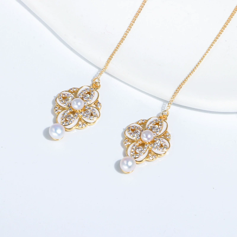 Retro design universal earrings from pearl, light luxury style, high-quality style