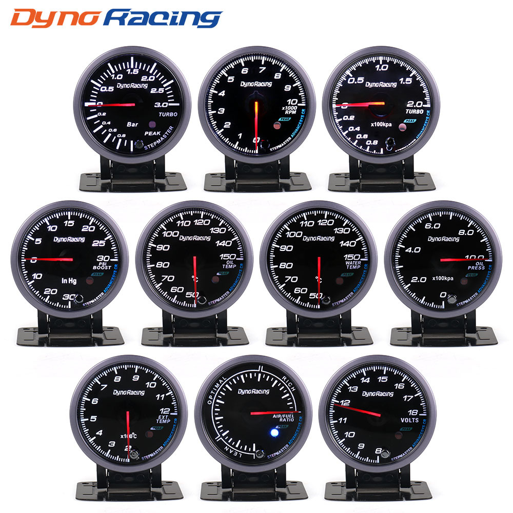 Dyno Racing 60mm Needle-Tipped Tachometer/Turbocharger Gauge/Water Temperature/Oil Temperature/Oil Pressure/Voltage
