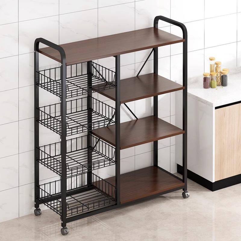 可移动厨房置物架落地多层收纳架微波炉烤箱架子多功能蔬菜储物架